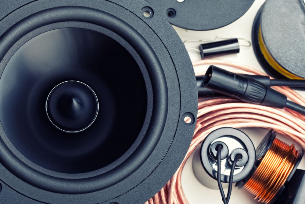 Głośnik w częściach i widoczną zwrotnicą