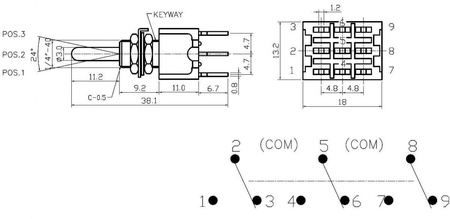 PRZEŁĄCZNIK DŹWIGNIOWY 9 PIN 2 POZYCJE VS5021 VITALCO