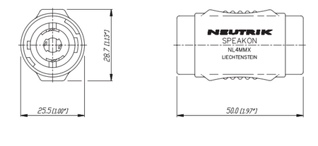 ŁĄCZNIK SPEAKON NEUTRIK NL4MMX 4 PIN BECZKA ADAPTER GNIAZDO PODWÓJNE ŻEŃSKI