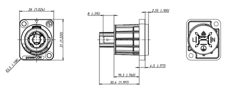 GNIAZDO POWERCON ZASILANIA NAC3MPXXB NEUTRIK