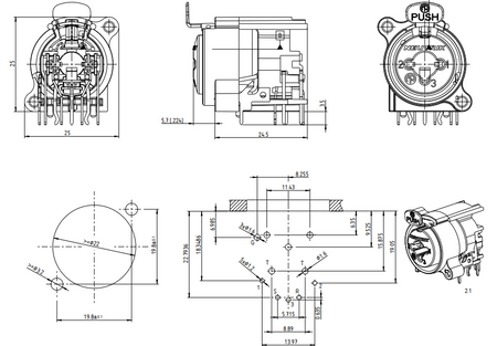 Gniazdo combo XLR Jack 6.3 żeński NCJFA-H Neutrik stereo pcb tablicowe