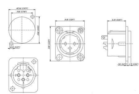 GNIAZDO XLR 3 PIN MĘSKIE TABLICOWE NC3MD-L-1 NEUTRIK PANELOWE DO OBUDOWY