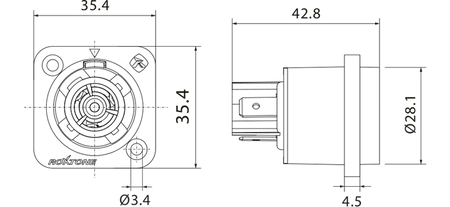 GNIAZDO ZASILANIA TABLICOWE ROXTONE RAC3FWP IP65