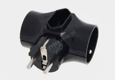 TRÓJNIK ELEKTRYCZNY ROZGAŁĘŹNIK 3 GNIAZDA 2X OKRĄGŁE 1X GNIAZDO PŁASKIE ZŁODZIEJ CZARNY