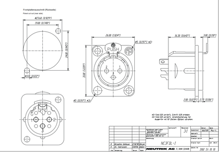 GNIAZDO XLR ŻEŃSKIE TABLICOWE NC3FD-L-1 NEUTRIK