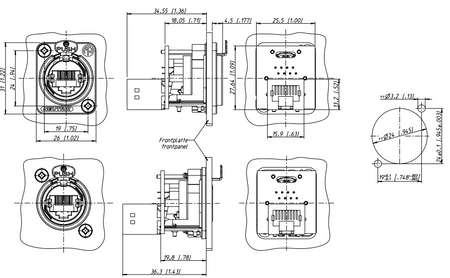 GNIAZDO RJ45 NE8FDP-B ETHERCON TABLICOWE NEUTRIK PANELOWE MONTAŻOWE CAT 5E