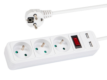 Przedłużacz listwa zasilająca 3m 3 gniazda z uziemieniem wyłącznik 2x USB