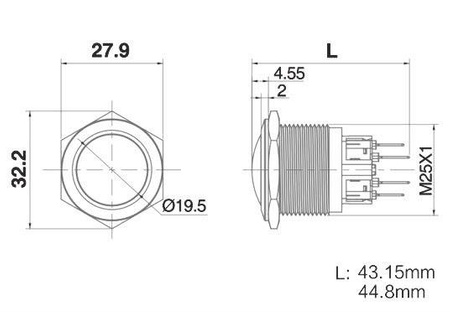 PRZEŁĄCZNIK OKRĄGŁY 25mm OFF-(ON) 4P 25SB-11 IP67
