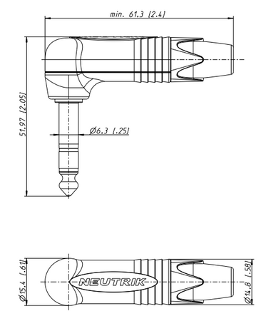 WTYK JACK 6.3 STEREO TRS NP3RX NEUTRIK DUŻY JACK NA KABEL KĄTOWY
