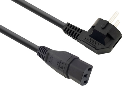 KABEL ZASILAJĄCY 1.5m IEC C13 WTYK SCHUKO KĄTOWY 3X1,5MM2 GUMA CZARNY