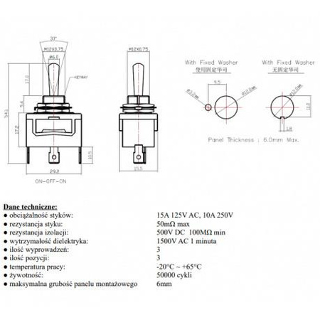 PRZEŁĄCZNIK DŹWIGNIOWY ON-OFF-ON 3 POZYCYJNY 3PIN VS5358 VITALCO