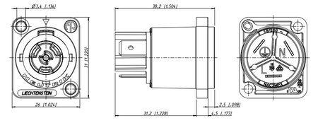 GNIAZDO TABLICOWE SIECIOWE POWERCON TRUE1 NAC3MPX-TOP NEUTRIK