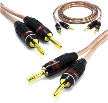 KABEL GŁOŚNIKOWY BANAN 1m 2x2.5 mm2 MIEDŹ OFC POLSKI VITALCO WTYK BANANOWY