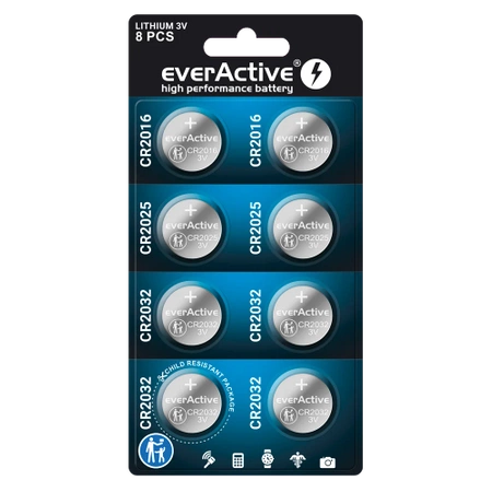 ZESTAW BATERII LITOWYCH 3V EVERACTIVE 8 SZTUK CR2032 CR2025 CR2016