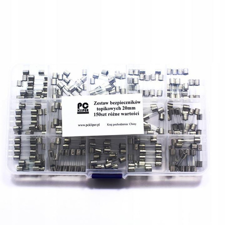 ZESTAW BEZPIECZNIKÓW SZKLANYCH 5x20mm  BEZPIECZNIKI WTA 150szt