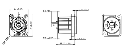GNIAZDO GŁOŚNIKOWE SPEAKON NL2MPXX NEUTRIK 2 PIN TABLICOWE MONTAŻOWE