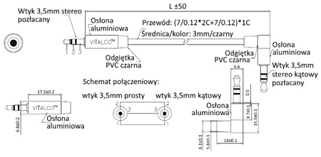 KABEL AUX JACK 3,5 STEREO KĄTOWY JKJ53 1m VITALCO