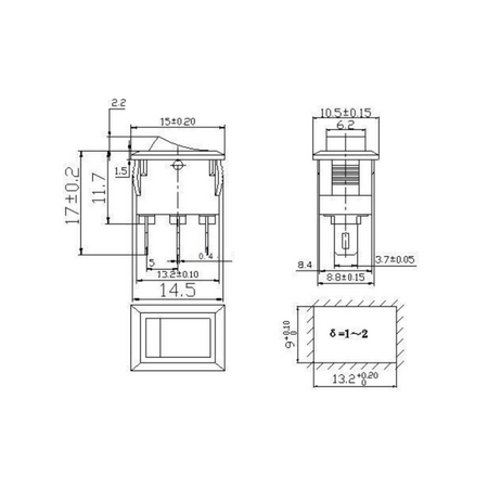 PRZEŁĄCZNIK KOŁYSKOWY 3A 250V 3 POZYCYJNY CZARNY ON-OFF-ON