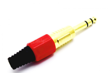 Wtyk Jack 6.3 stereo złoty gumowany czerwony