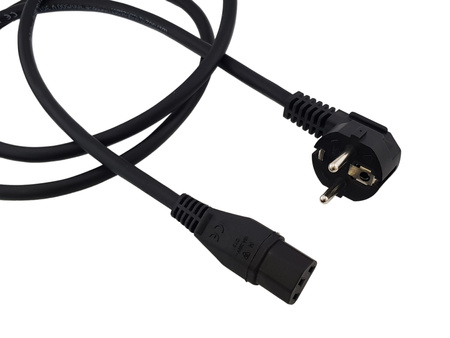 KABEL ZASILAJĄCY 3m IEC C13 WTYK SCHUKO KĄTOWY 3X1,5MM2 GUMA CZARNY