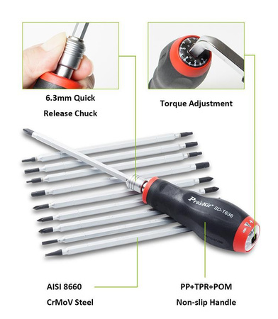 WKRĘTAK DYNAMOMETRYCZNY Z ZESTAWEM KOŃCÓWEK SD-T636 1-6Nm