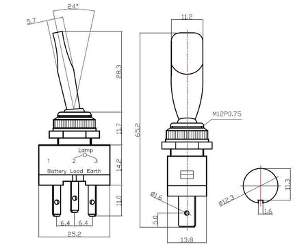 PRZEŁĄCZNIK DŹWIGNIA PODŚWIETLANY VS5605 CZERWONY