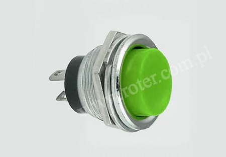 Przełącznik przyciskowy okrągły duży metal, off-(on) zielony