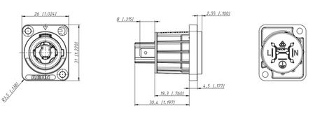GNIAZDO POWERCON ZASILANIA NEUTRIK REAN RRAC3O-G OUT