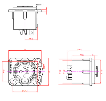 GNIAZDO XLR ŻEŃSKIE TABLICOWE RC3FDL REAN NEUTRIK PANELOWE MONTAŻOWE