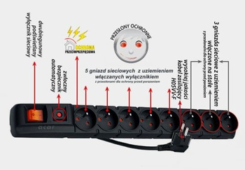 Listwa zasilająca ACAR S8 DUAL 3m czarna