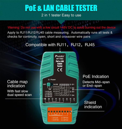TESTER SIECI LAN + PoE MT-7064 PROSKIT