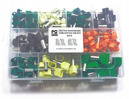 TULEJKI ZAKOŃCZENIA KABLOWE ZESTAW TULEJEK 245 SZT POJEDYNCZE PODWÓJNE
