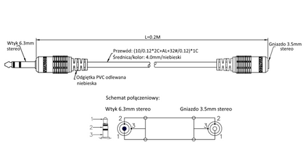 PRZEJŚCIÓWKA AUX JACK GNIAZDO 3,5 - WTYK 6,3 VITALCO JP202