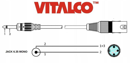 ADAPTER XLR MĘSKI WTYK JACK 6.3 MONO VITALCO PRZEJŚCIÓWKA XLR JACK 6,3