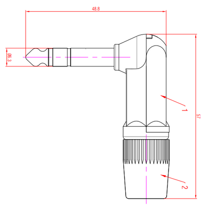 WTYK JACK 6.3 TRS KĄTOWY STEREO NYS208 NEUTRIK REAN DUŻY JACK 6.3MM NA KABEL