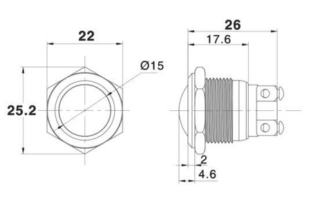 PRZEŁĄCZNIK OKRĄGŁY 19mm 250V 2A off-(on) IP67