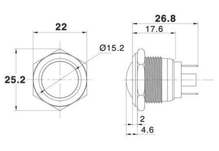 PRZEŁĄCZNIK OKRĄGŁY 19mm 250V 2A OFF-(ON) IP67