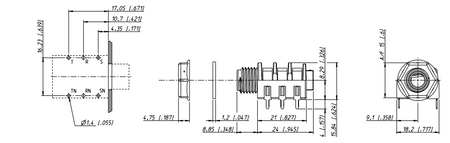 GNIAZDO JACK 6.3 STEREO TRS MONTAŻOWE NEUTRIK 6,3mm PCB NMJ6HFD2-AU