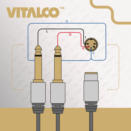 ADAPTER GNIAZDO DIN 5 PIN ŻEŃSKI – 2X WTYK JACK 6,3 TS MONO 6.3mm VITALCO