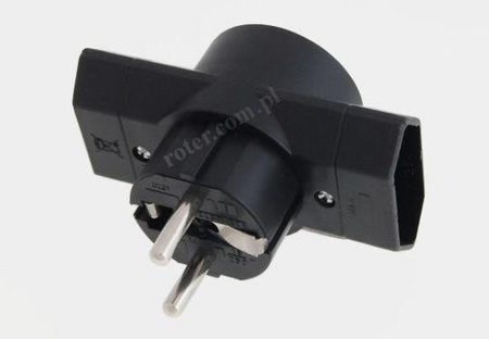 TRÓJNIK ELEKTRYCZNY CZARNY ROZGAŁĘŹNIK 3 GNIAZDA 2X PŁASKIE 1X OKRĄGŁE ZŁODZIEJ