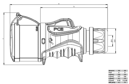 GNIAZDO PRZENOŚNE SIŁOWE GRIP CEE NA KABEL IP44 32A 5P 400V 2253-6