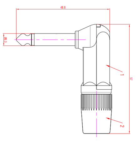 WTYK JACK 6.3 KĄTOWY MONO TS NYS207 NEUTRIK REAN DUŻY JACK 6.3MM NA KABEL