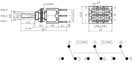 PRZEŁĄCZNIK DŹWIGNIOWY 9 PIN 3 POZYCJE VS5022 VITALCO
