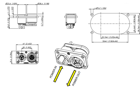 GNIAZDO ZASILANIA POWERCON TRUE1 NAC3PX-TOP PANELOWE DO OBUDOWY IN OUT