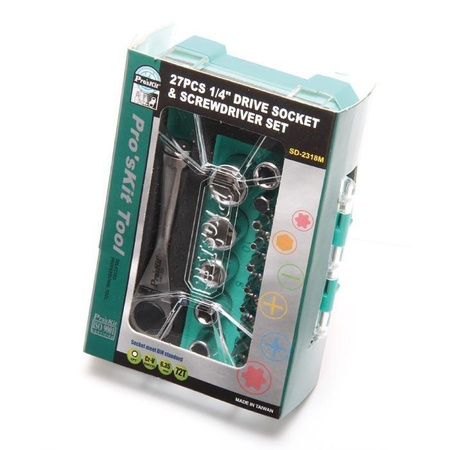 ZESTAW BITÓW IMBUSÓW I KLUCZY NASADOWYCH Z DWUKIERUNKOWĄ GRZECHOTKĄ SD-2318M PROSKIT