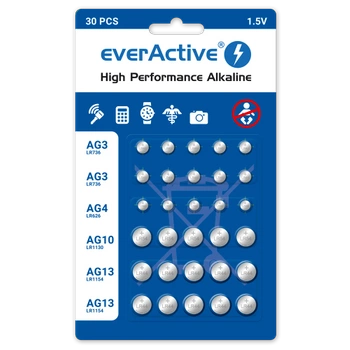 ZESTAW 30 x BATERII GUZIKOWYCH ALKALICZNE EVERACTIVE LR41 LR66 LR54 LR1154