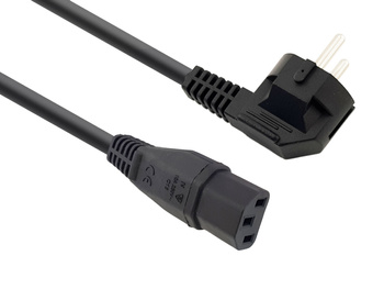 KABEL ZASILAJĄCY 5m IEC C13 WTYK SCHUKO KĄTOWY 3X1,5MM2 GUMA CZARNY